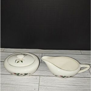 Knowles Vintage Sugar & Creamer Set Regency Damask Rose Pattern USA Kitchen Deco